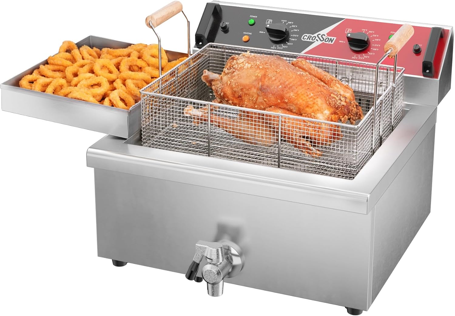 CROSSON 24Lbs Electirc Triple Basket Turkey Fryer With Oil Drain Spout