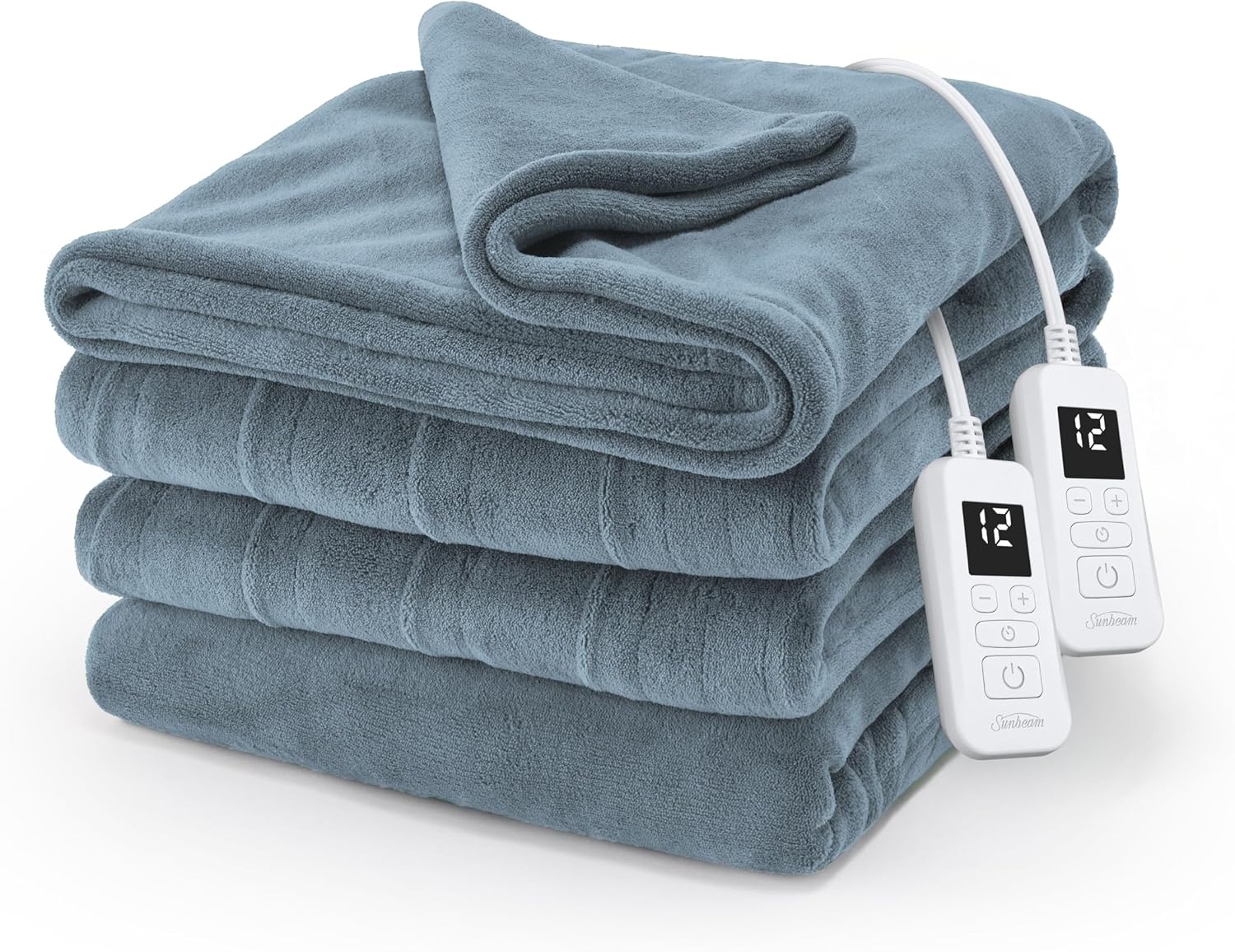 Sunbeam Royal Luxe Microplush Heated Blanket — Queen, Ice Blue